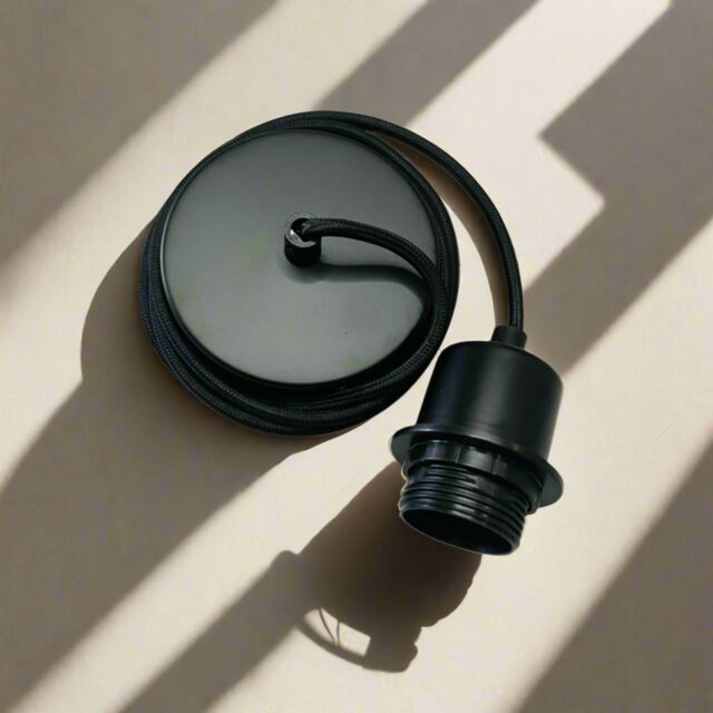 CGC Lighting 'Ada' Black 1.5m adjustable E27 Ceiling Pendant & Matching ceiling Rose - image 1