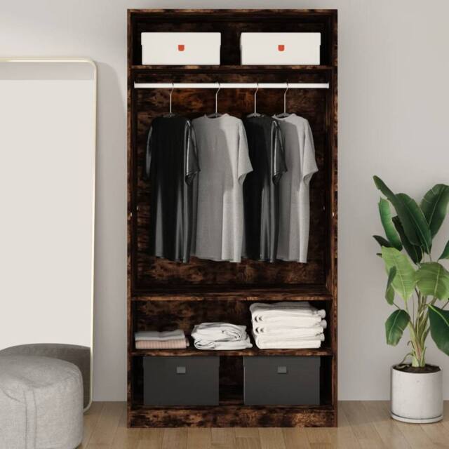 Berkfield Home Wardrobe Smoked Oak 100x50x200 cm Engineered Wood in Brown - Size: 100 x 50 x 200 cm - image 1