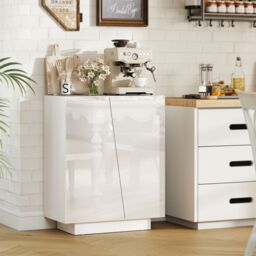 HOMCOM Storage Cabinet for Bedroom High Gloss Sideboard for Living Room Hallway in White - thumbnail 1