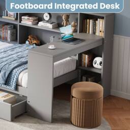 Merax 3ft Single Corner Cabin Bed with Desk, LED & Charging Station in Grey - thumbnail 8