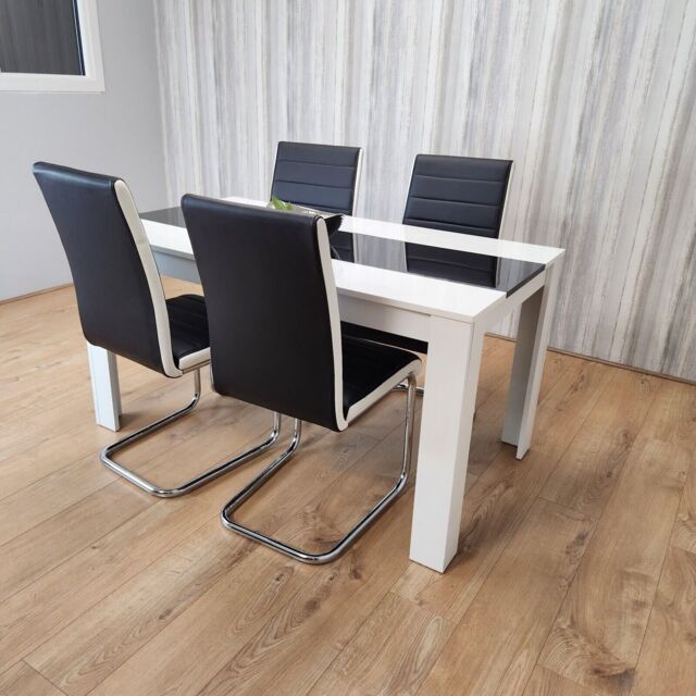 KOSY KOALA Modern White & Black Dining Table Set With 4 Faux Leather Chairs Dining Room Furniture in Brown - image 1