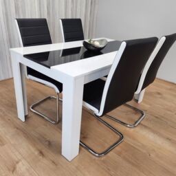 KOSY KOALA Modern White & Black Dining Table Set With 4 Faux Leather Chairs Dining Room Furniture in Brown - thumbnail 8
