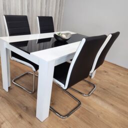 KOSY KOALA Modern White & Black Dining Table Set With 4 Faux Leather Chairs Dining Room Furniture in Brown - thumbnail 6