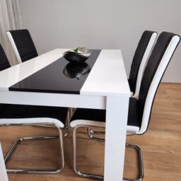 KOSY KOALA Modern White & Black Dining Table Set With 4 Faux Leather Chairs Dining Room Furniture in Brown - thumbnail 2