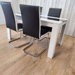 KOSY KOALA Modern White & Black Dining Table Set With 4 Faux Leather Chairs Dining Room Furniture in Brown - thumbnail 4