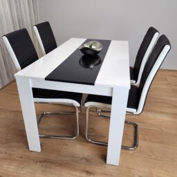 KOSY KOALA Modern White & Black Dining Table Set With 4 Faux Leather Chairs Dining Room Furniture in Brown - thumbnail 5