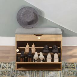 Pirlo Plush Shoe Storage Bench With Cushioned Seat & Hidden Storage in Natural - thumbnail 3