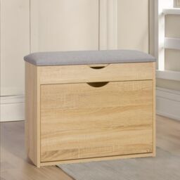 Pirlo Plush Shoe Storage Bench With Cushioned Seat & Hidden Storage in Natural