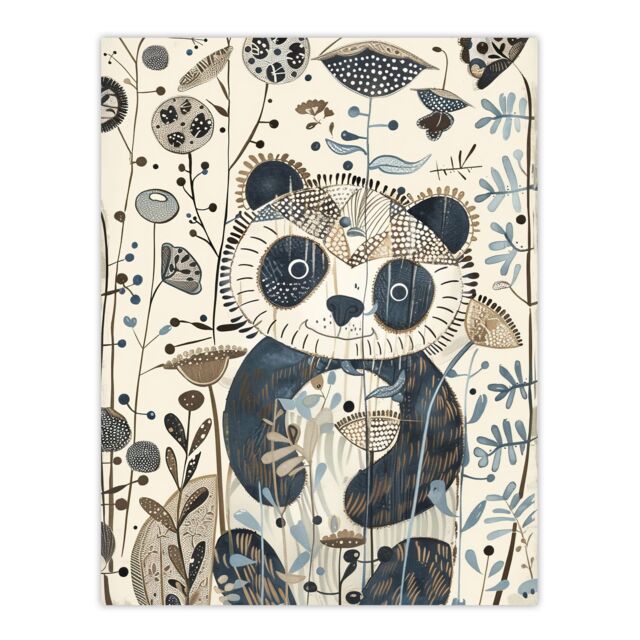 "Artery8 Cute Smiling Baby Panda in Wildflower Garden Wall Art Print in Beige - Size: W24"" x H32""" - image 1