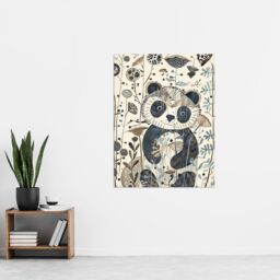 "Artery8 Cute Smiling Baby Panda in Wildflower Garden Wall Art Print in Beige - Size: W24"" x H32""" - thumbnail 4