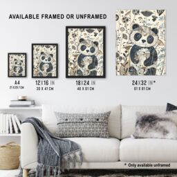 "Artery8 Cute Smiling Baby Panda in Wildflower Garden Wall Art Print in Beige - Size: W24"" x H32""" - thumbnail 3