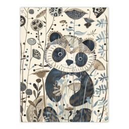 "Artery8 Cute Smiling Baby Panda in Wildflower Garden Wall Art Print in Beige - Size: W24"" x H32""" - thumbnail 1