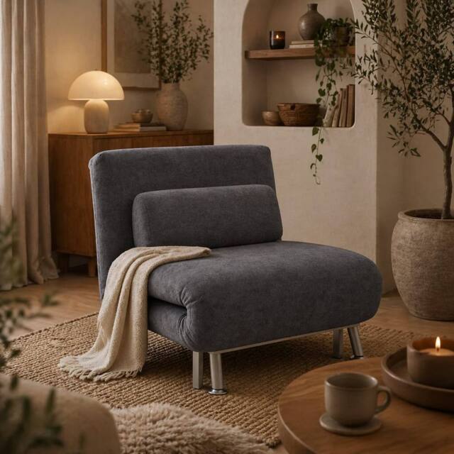 Wyld Haus Tomi Safi Charcoal Grey Velvet Feel 3 in 1 Single Sleeper Chair - image 1
