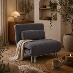 Wyld Haus Tomi Safi Charcoal Grey Velvet Feel 3 in 1 Single Sleeper Chair - thumbnail 1