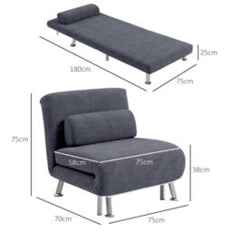 Wyld Haus Tomi Safi Charcoal Grey Velvet Feel 3 in 1 Single Sleeper Chair - thumbnail 3