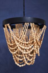 Orsina Rustic Wood Bead Chandelier, Coastal Weathered Bead Light Fixture, Hanging Pendant, Height Adjustable Light in Brown - thumbnail 4