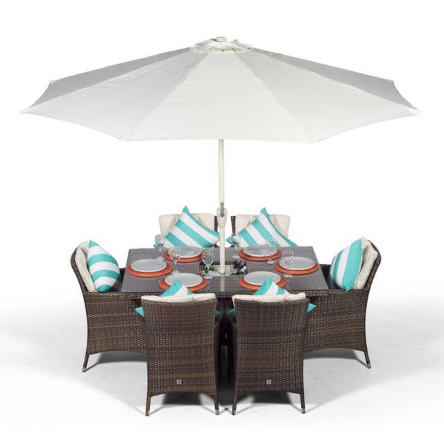 Thats Furniture Savannah Rectangle 6 Seat Rattan Dining Set Ice Bucket Drinks Cooler in Brown - image 1