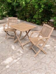 Royalcraft LONDON 70cm Square Folding Bistro Set with 2 London Folding Armchairs in Natural - thumbnail 1