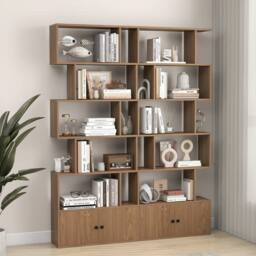 Costway 6-Tier Bookshelf w/ Cabinet S-Shaped Bookcase Shelf Storage Organizer in Natural - thumbnail 8