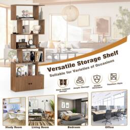 Costway 6-Tier Bookshelf w/ Cabinet S-Shaped Bookcase Shelf Storage Organizer in Natural - thumbnail 6