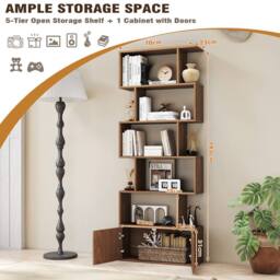 Costway 6-Tier Bookshelf w/ Cabinet S-Shaped Bookcase Shelf Storage Organizer in Natural - thumbnail 2