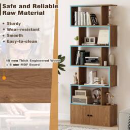 Costway 6-Tier Bookshelf w/ Cabinet S-Shaped Bookcase Shelf Storage Organizer in Natural - thumbnail 7