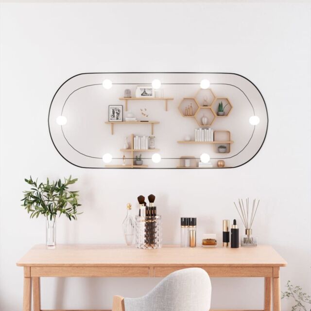 Berkfield Home Wall Mirror with LED Lights 40x90 cm Glass Oval in Silver - image 1