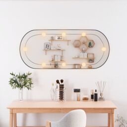 Berkfield Home Wall Mirror with LED Lights 40x90 cm Glass Oval in Silver - thumbnail 3