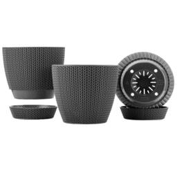VOGREX 4 Grey Knitted Planter with Tray Indoor