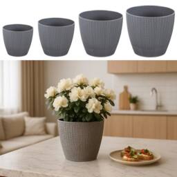 VOGREX 4 Grey Knitted Planter with Tray Indoor - thumbnail 4