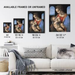 "Artery8 Madonna Litta Virgin Mary da Vinci Vintage Wall Art Print Poster in Blue - Size: W12"" x H16""" - thumbnail 3