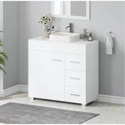 SPETLEK White Under Sink Bathroom Cabinet with Shelf Basin Storage - thumbnail 5