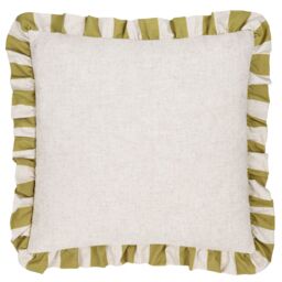 Furn Linen Stripe Printed Ruffle Cushion in Olive - Size: 50 cm x 50 cm - thumbnail 3