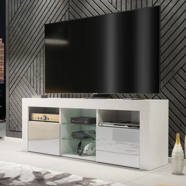 Creative Furniture TV Unit 145cm Modern - White with High Gloss Grey Doors - image 1