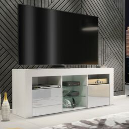 Creative Furniture TV Unit 145cm Modern - White with High Gloss Grey Doors - thumbnail 6