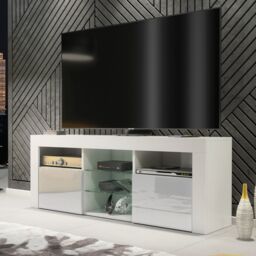 Creative Furniture TV Unit 145cm Modern - White with High Gloss Grey Doors