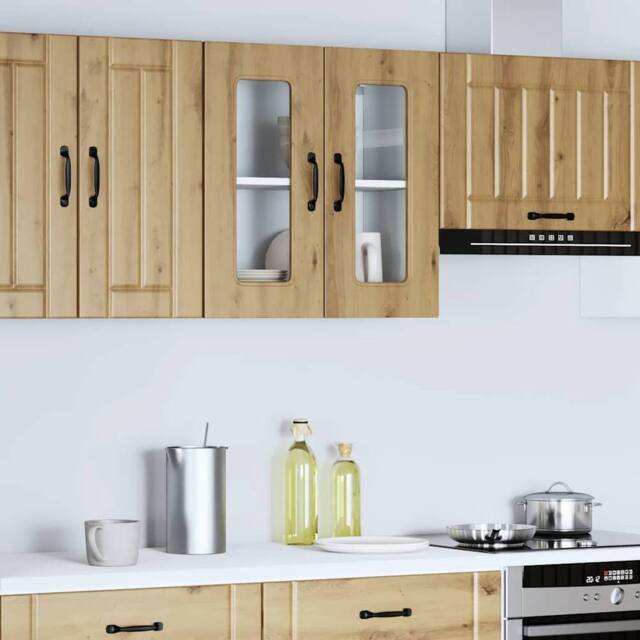Berkfield Home Kitchen Wall Cabinet with Glass Door Lucca High Gloss White Wood in Brown - image 1