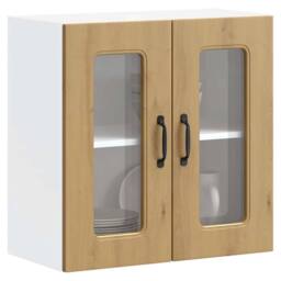 Berkfield Home Kitchen Wall Cabinet with Glass Door Lucca High Gloss White Wood in Brown - thumbnail 2