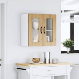 Berkfield Home Kitchen Wall Cabinet with Glass Door Lucca High Gloss White Wood in Brown - thumbnail 4