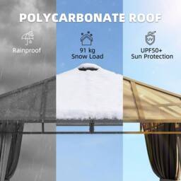 OUTSUNNY 3 x 3 m Hardtop Gazebo with PC Roof, Aluminium Garden Gazebo in Dark Grey - Size: 3m x 3m - thumbnail 4