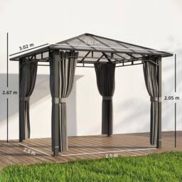 OUTSUNNY 3 x 3 m Hardtop Gazebo with PC Roof, Aluminium Garden Gazebo in Dark Grey - Size: 3m x 3m - thumbnail 3