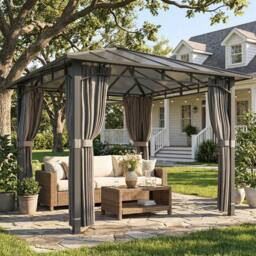OUTSUNNY 3 x 3 m Hardtop Gazebo with PC Roof, Aluminium Garden Gazebo in Dark Grey - Size: 3m x 3m - thumbnail 1