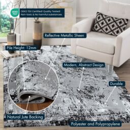 Desire Rugs Serenity Modern Abstract Acrylic Area Rug - Contemporary Style for Living Room, Bedroom or Hallway in Black - Size: 80 cm x 150 cm - thumbnail 3