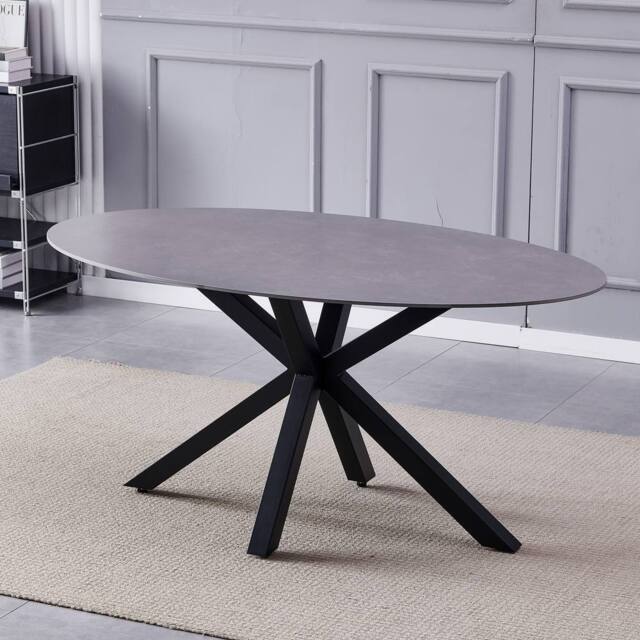 Artemis Home Gricio 160cm x 90cm Grey Stone Oval Dining Table - Size: 160 cm x 90 cm - image 1