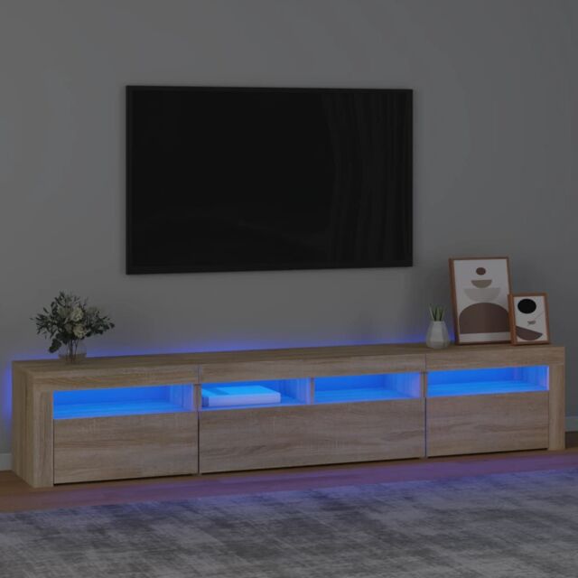 Berkfield Home TV Cabinet with LED Lights Sonoma Oak 210x35x40 cm in Brown - Size: 210 x 35 x 40 cm - image 1