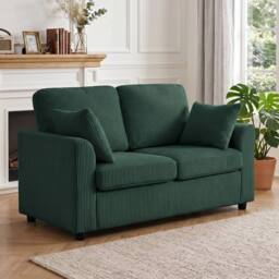 HOMCOM 2 Seater Sofa, Corduroy Small Couch with Spring Cushion, Dark Green - thumbnail 1