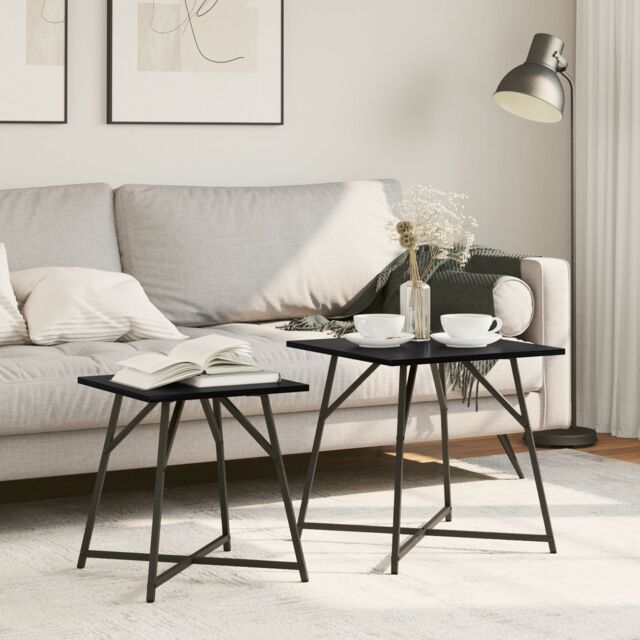 Berkfield Home Side Table Set of 2 - Black Oak Engineered Wood & Metal - image 1