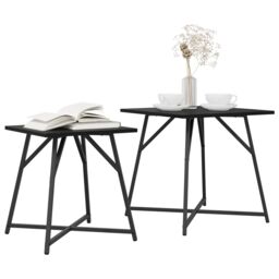 Berkfield Home Side Table Set of 2 - Black Oak Engineered Wood & Metal - thumbnail 3