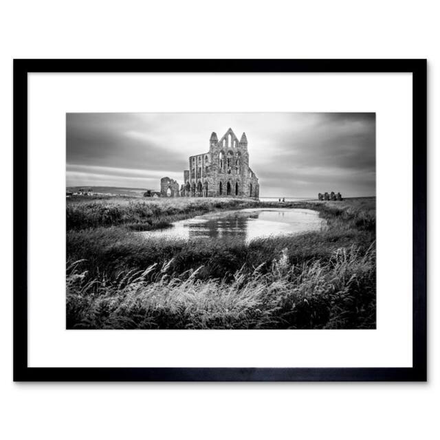 "Artery8 Photo Landscape Whitby Abbey England Home Decor 12x16"" Framed Art in Grey - Size: W12"" x H16""" - image 1