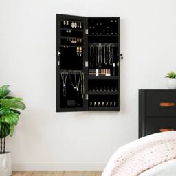 Berkfield Home Mirror Jewellery Cabinet with LED Lights Wall Mounted Black - thumbnail 2